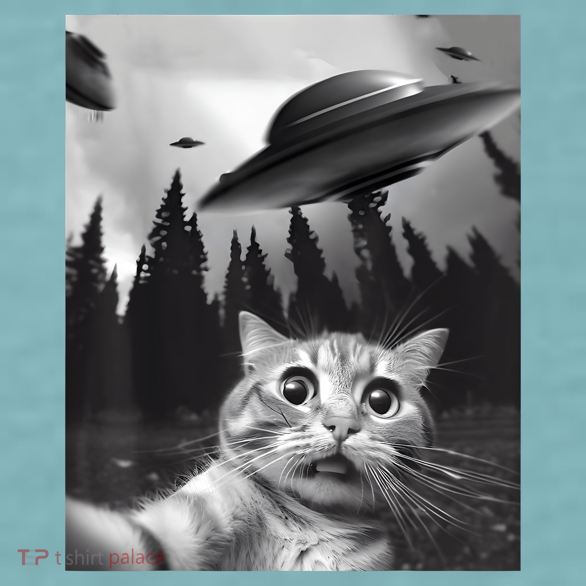 Alien UFO Funny Cat Selfie Sueded Cloud Jersey T-Shirt