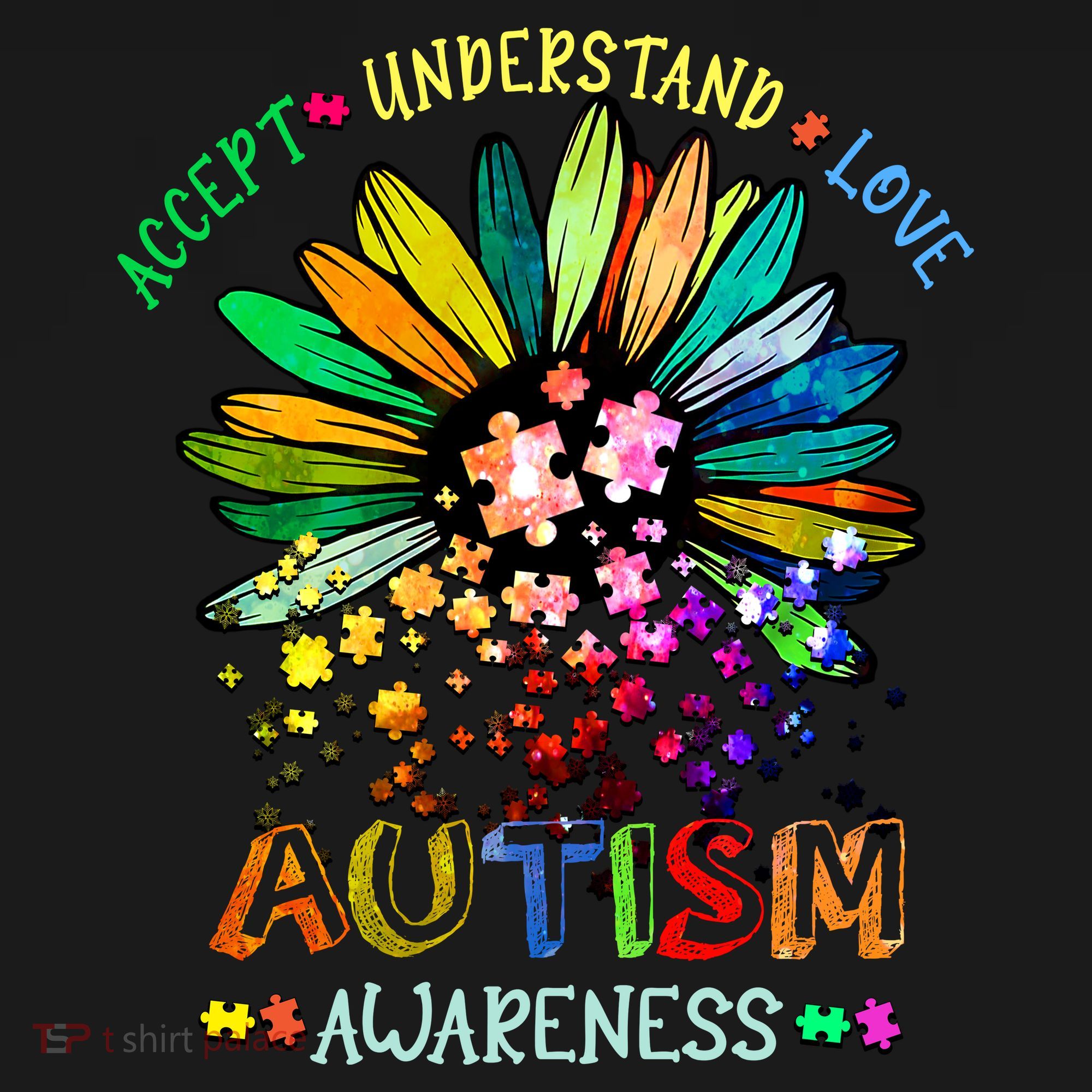Accept Understand Love Autism Awareness Sunflower Puzzle Pieces Backpack