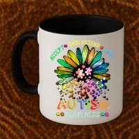 Accept Understand Love Autism Awareness Sunflower Puzzle Pieces Coffee Mug thumb 2