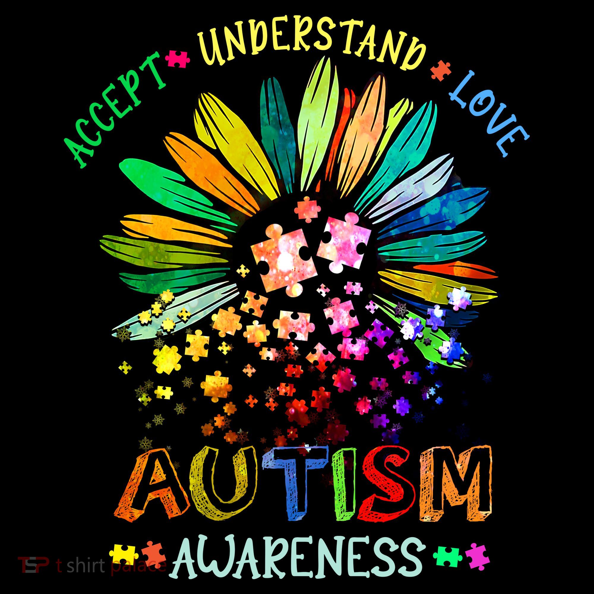 Accept Understand Love Autism Awareness Sunflower Puzzle Pieces Coffee Mug