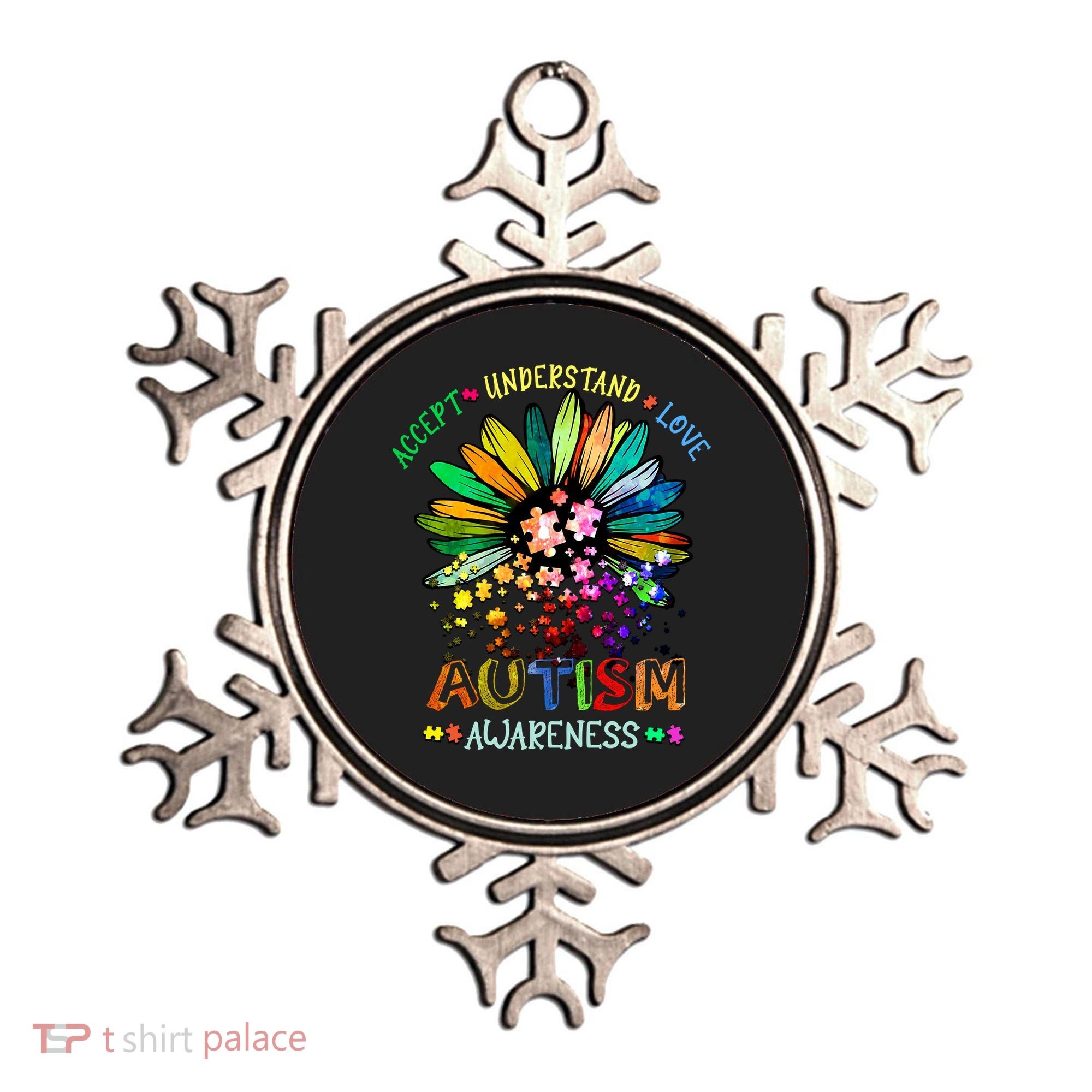 Accept Understand Love Autism Awareness Sunflower Puzzle Pieces Ornament