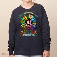 Accept Understand Love Autism Awareness Sunflower Puzzle Pieces Women's Sweatshirt thumb 0