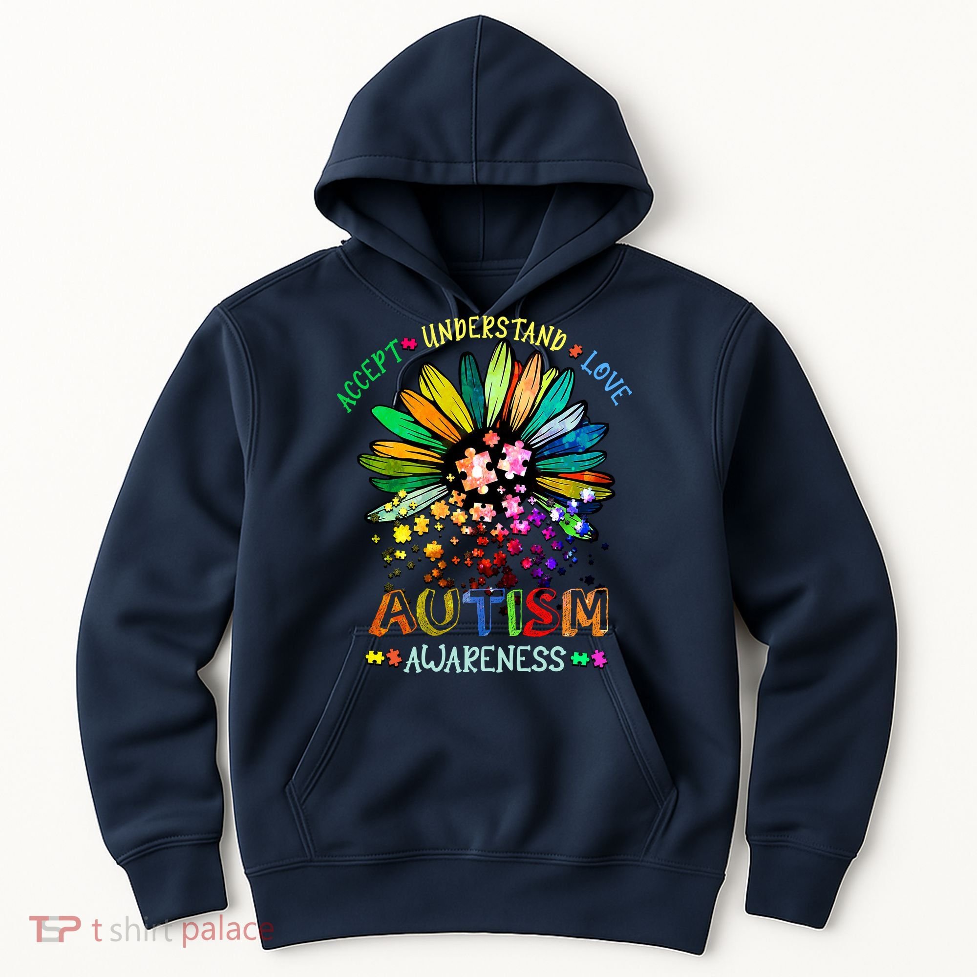 Accept Understand Love Autism Awareness Sunflower Puzzle Pieces Hoodie