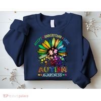Accept Understand Love Autism Awareness Sunflower Puzzle Pieces Sweatshirt thumb 2