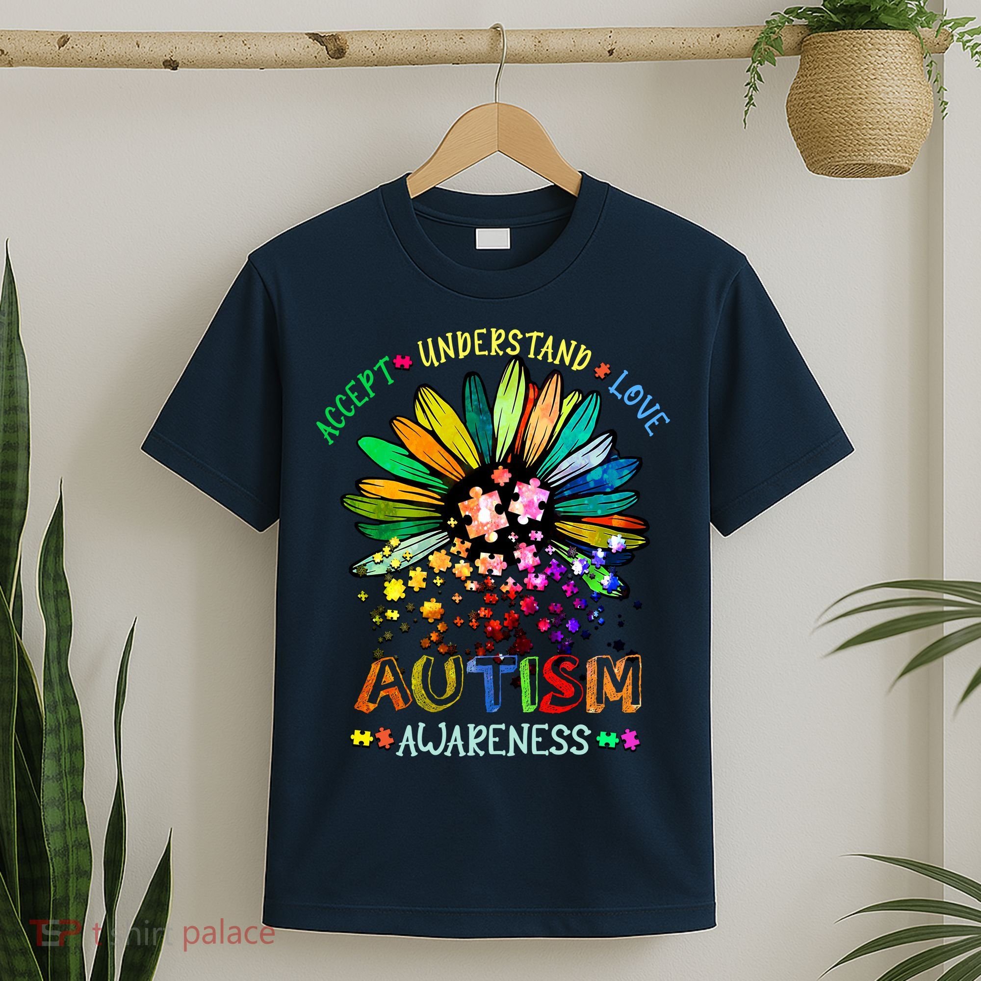 Accept Understand Love Autism Awareness Sunflower Puzzle Pieces T-Shirt