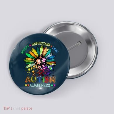 Accept Understand Love Autism Awareness Sunflower Puzzle Pieces Button