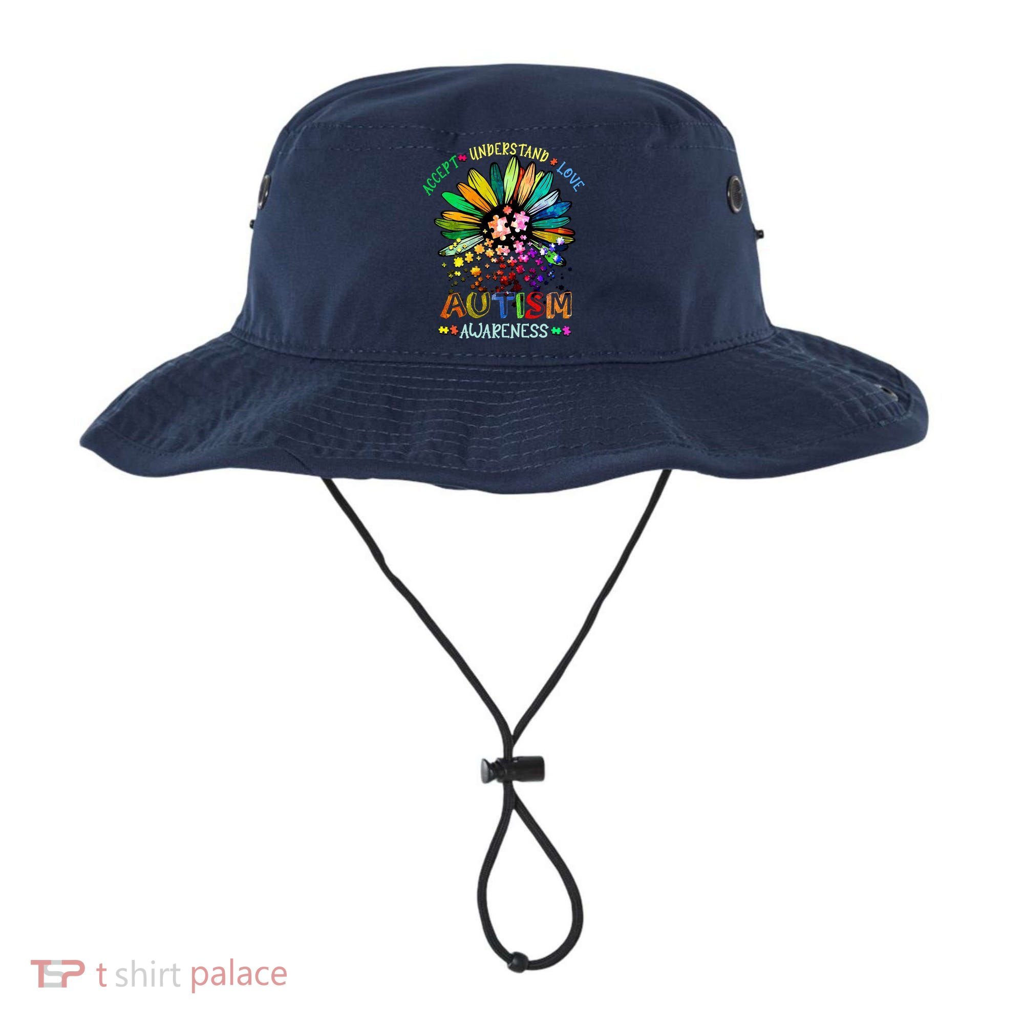 Accept Understand Love Autism Awareness Sunflower Puzzle Pieces Bucket Hat