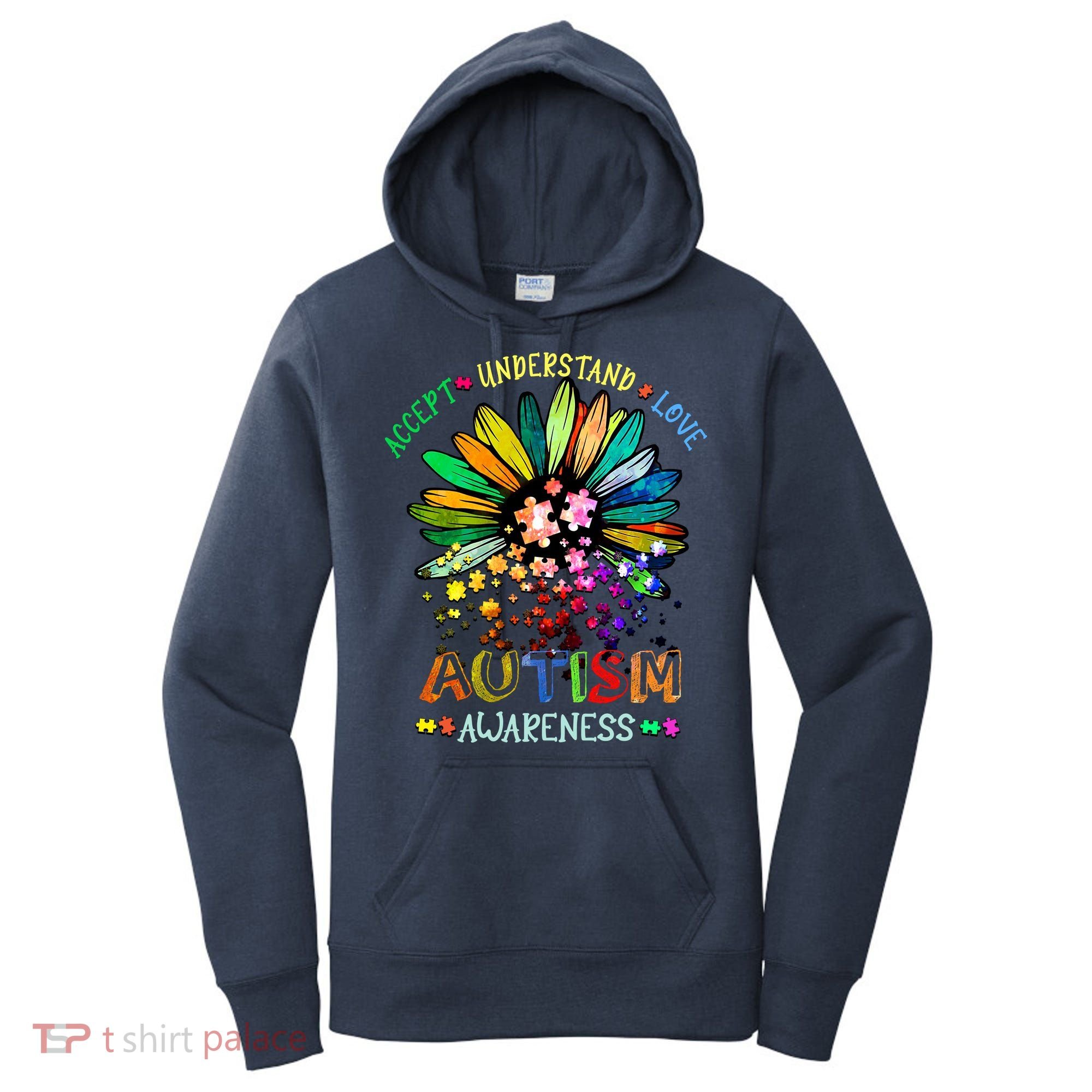 Accept Understand Love Autism Awareness Sunflower Puzzle Pieces Women's Hoodie