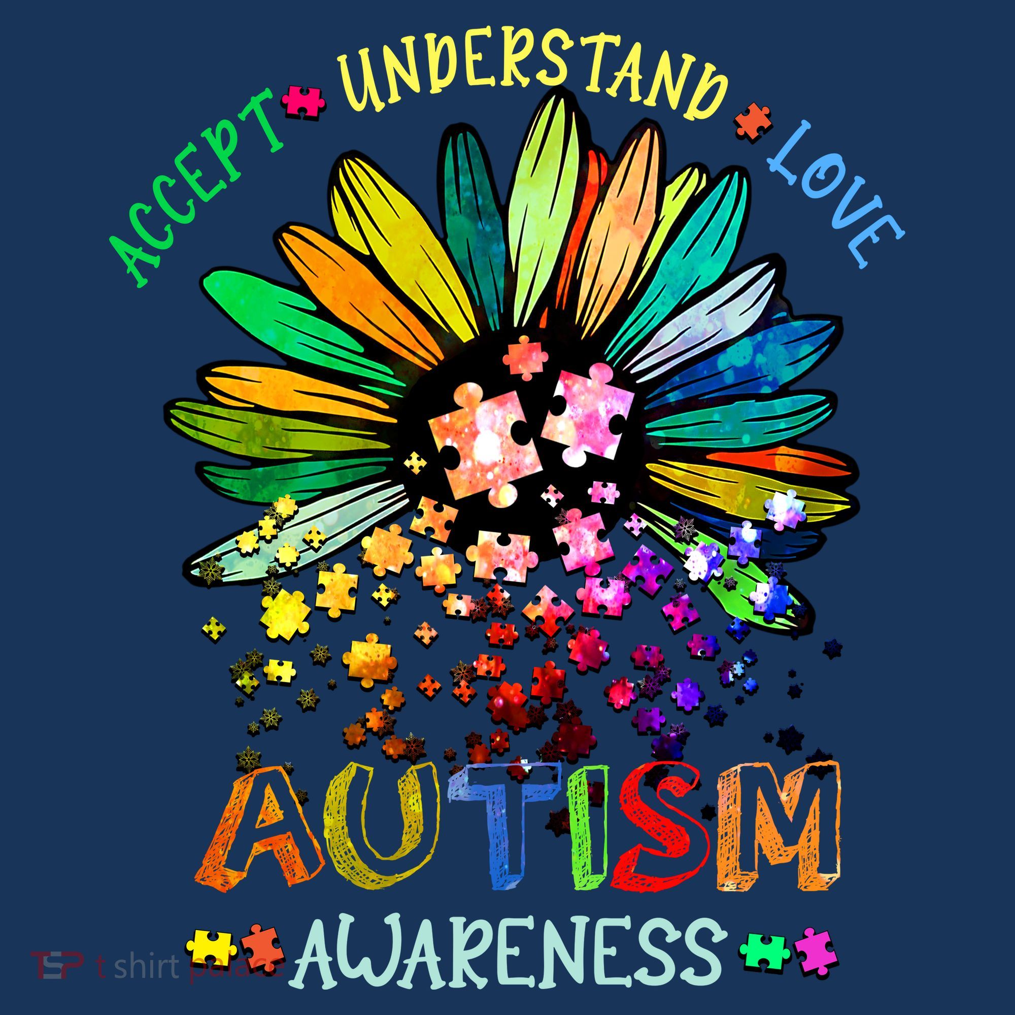 Accept Understand Love Autism Awareness Sunflower Puzzle Pieces Women's Tank Top