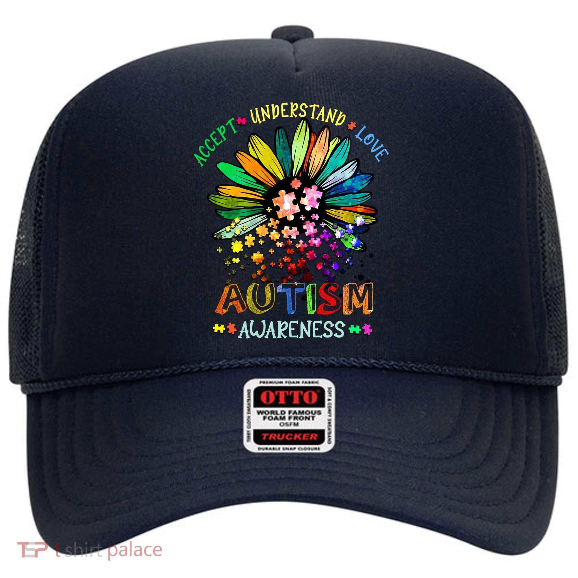 Accept Understand Love Autism Awareness Sunflower Puzzle Pieces Hat