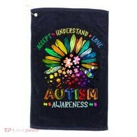Accept Understand Love Autism Awareness Sunflower Puzzle Pieces Golf Towel thumb 0