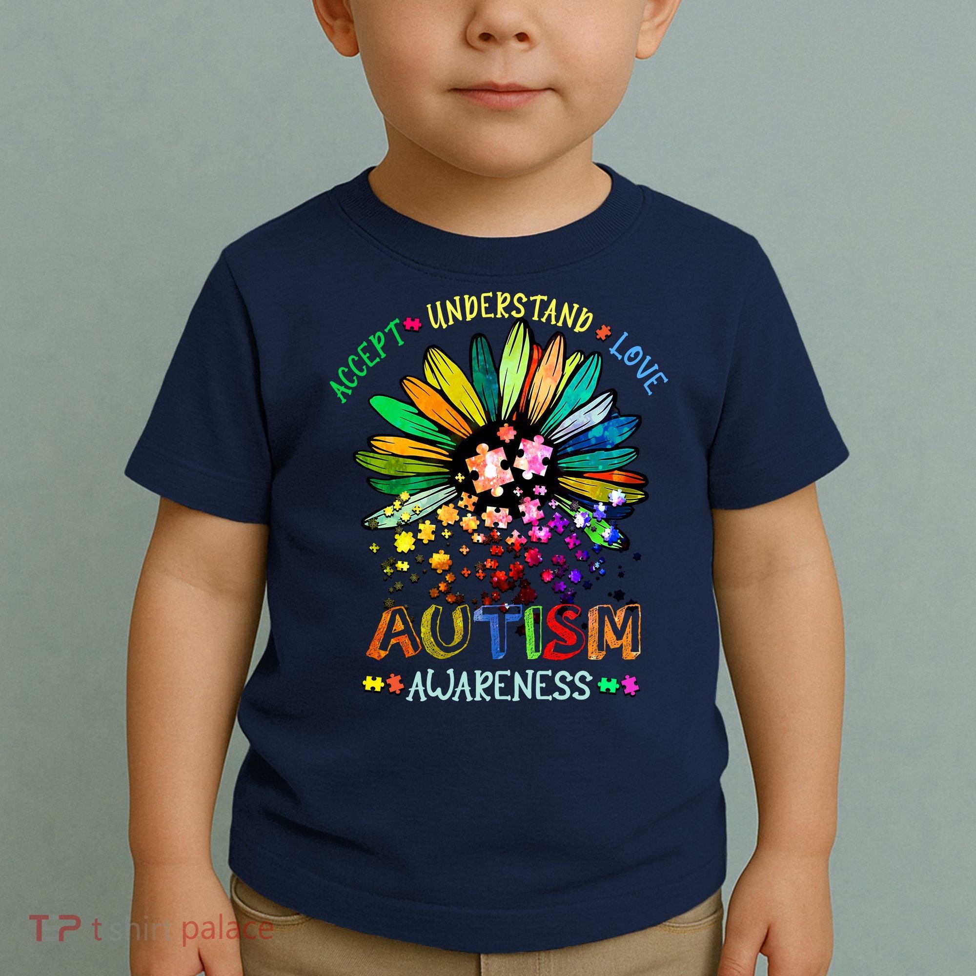 Accept Understand Love Autism Awareness Sunflower Puzzle Pieces Toddler T-Shirt