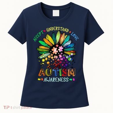 Accept Understand Love Autism Awareness Sunflower Puzzle Pieces Women's T-Shirt