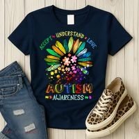 Accept Understand Love Autism Awareness Sunflower Puzzle Pieces Women's T-Shirt thumb 3