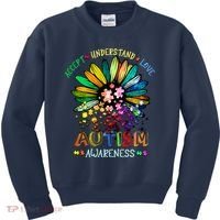 Accept Understand Love Autism Awareness Sunflower Puzzle Pieces Kids Sweatshirt thumb 0