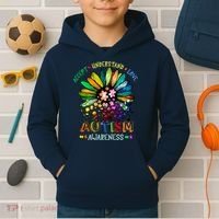 Accept Understand Love Autism Awareness Sunflower Puzzle Pieces Kids Hoodie thumb 2