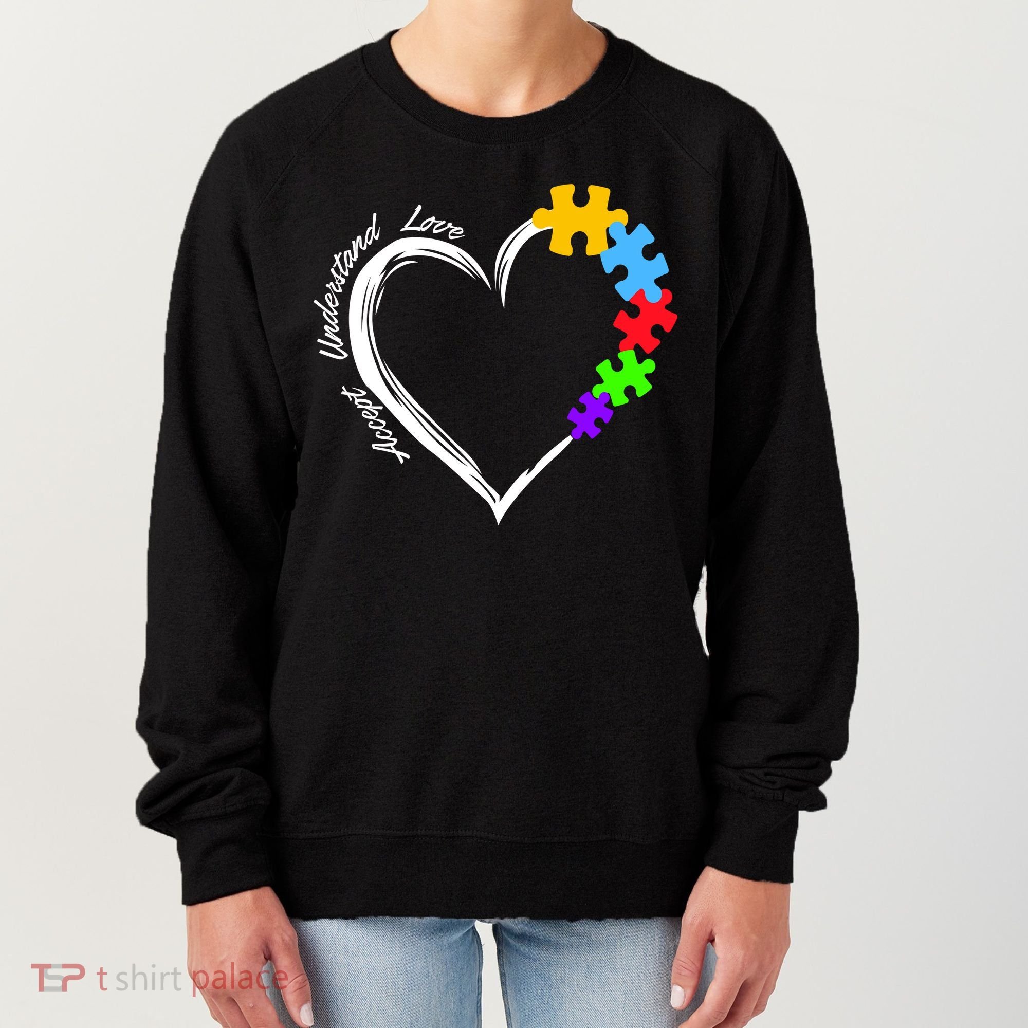 Accept Understand Love Autism Awareness Puzzle Heart Women's Sweatshirt