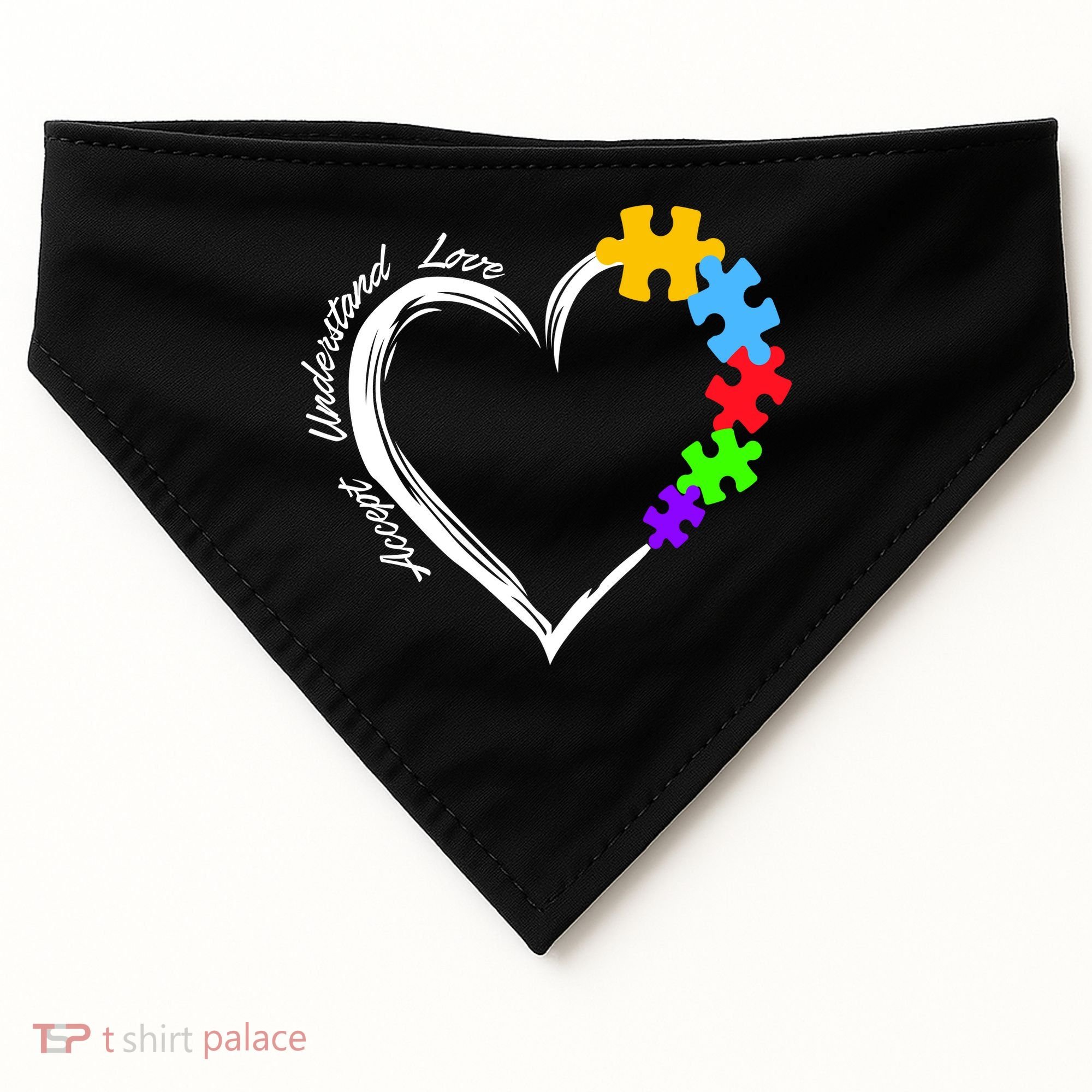 Accept Understand Love Autism Awareness Puzzle Heart USA-Made Doggie Bandana
