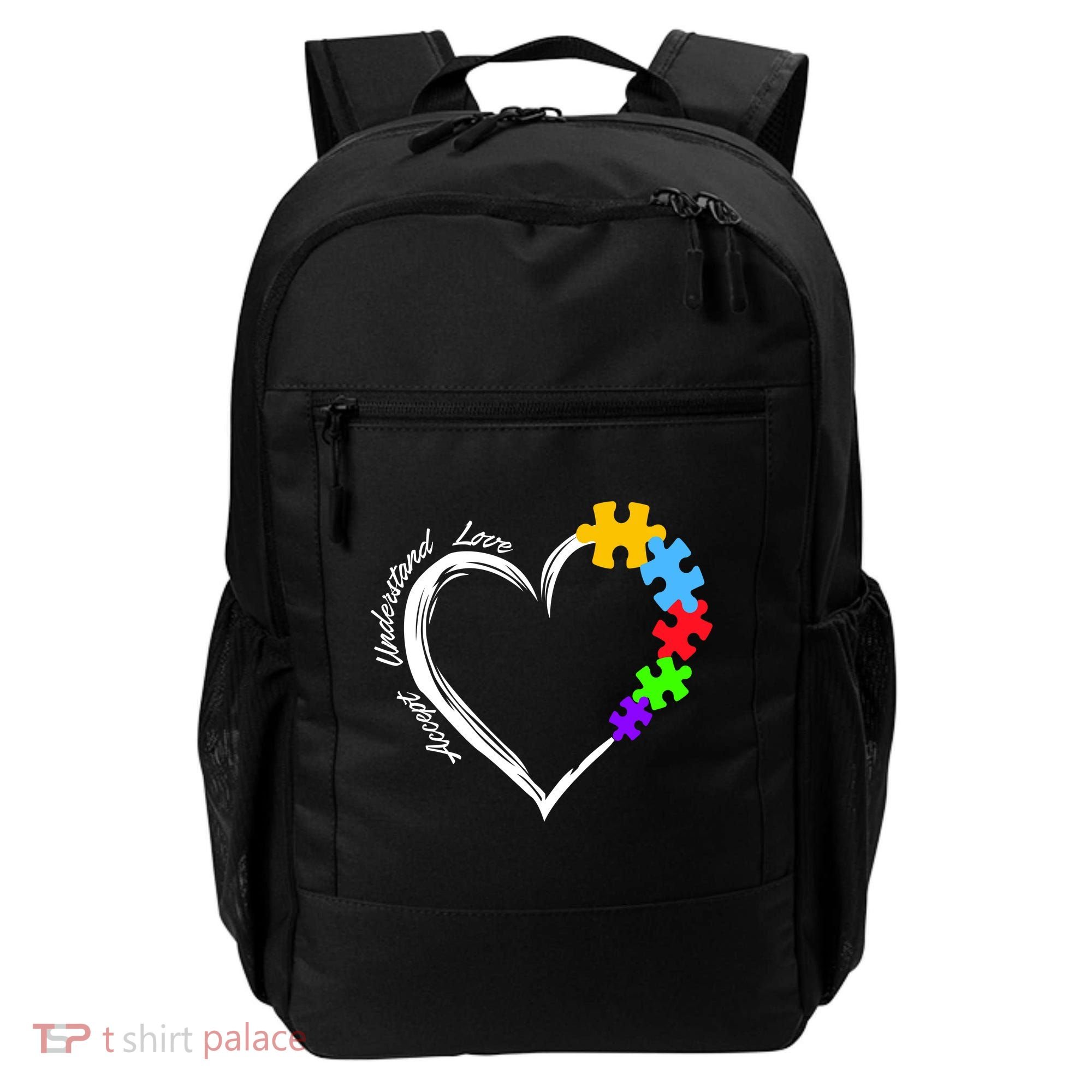 Accept Understand Love Autism Awareness Puzzle Heart Backpack