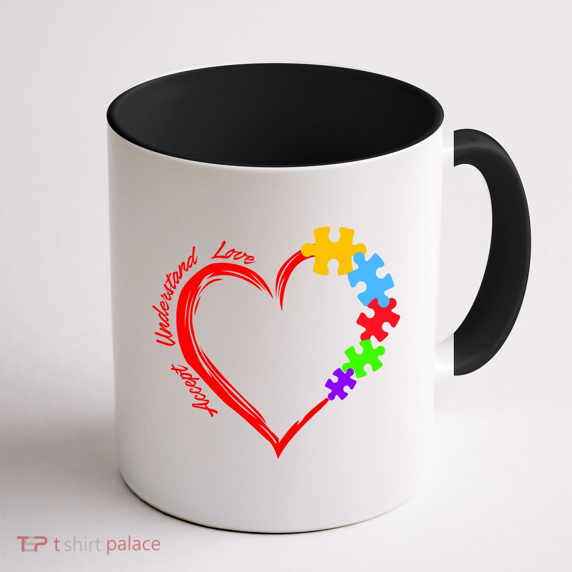Accept Understand Love Autism Awareness Puzzle Heart Coffee Mug