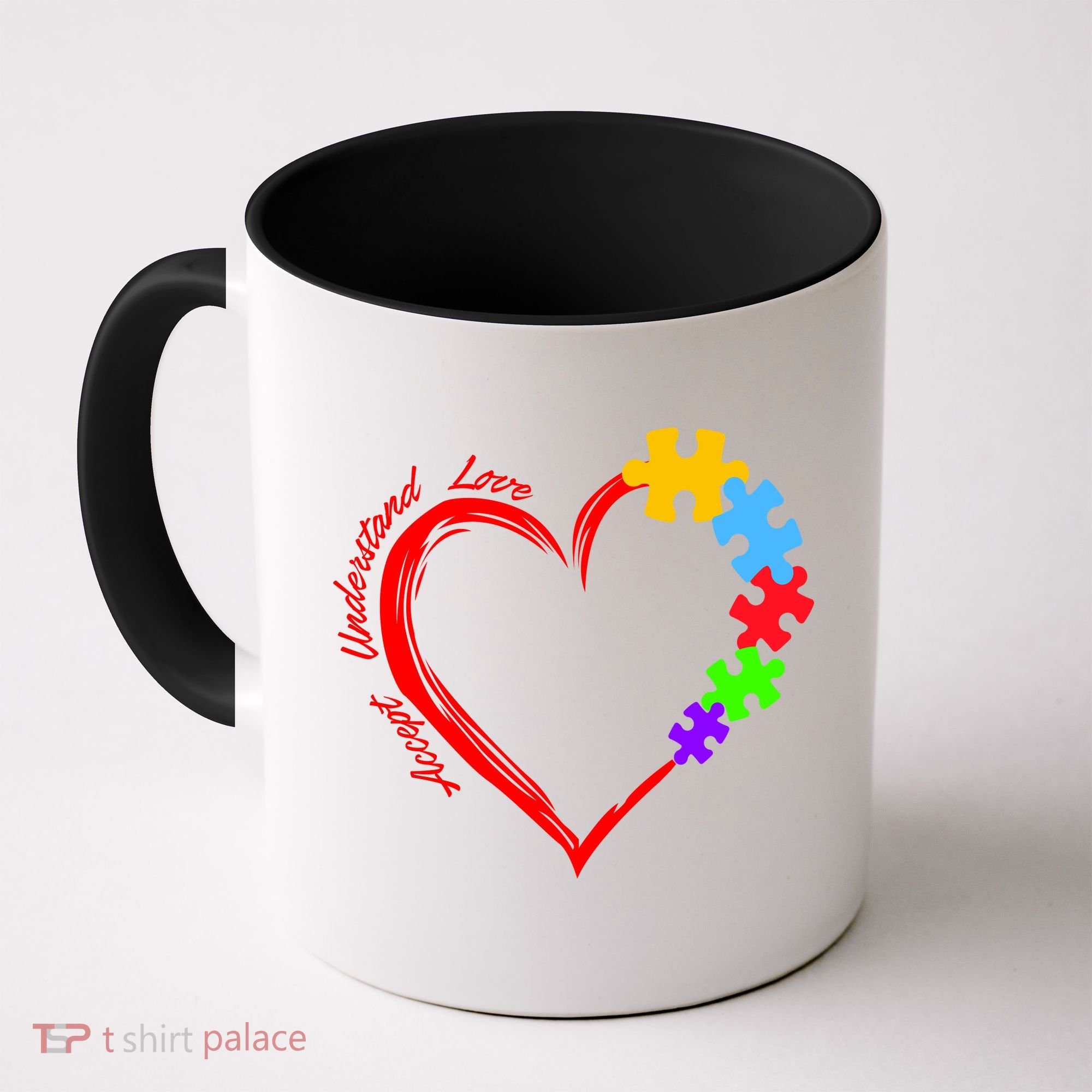 Accept Understand Love Autism Awareness Puzzle Heart Coffee Mug
