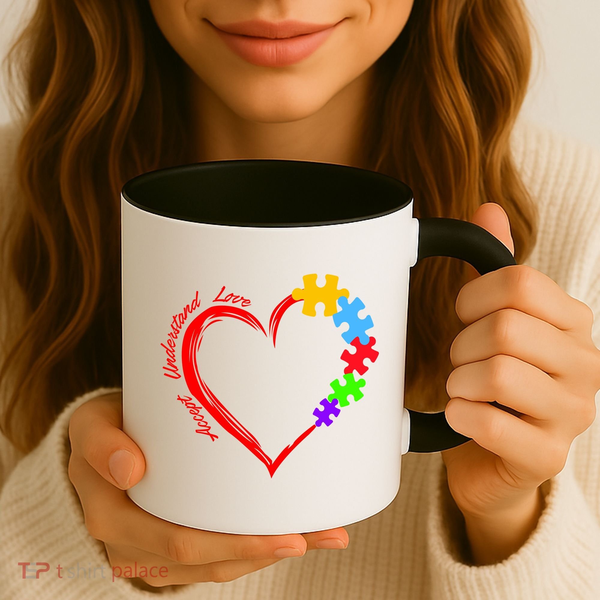 Accept Understand Love Autism Awareness Puzzle Heart Coffee Mug