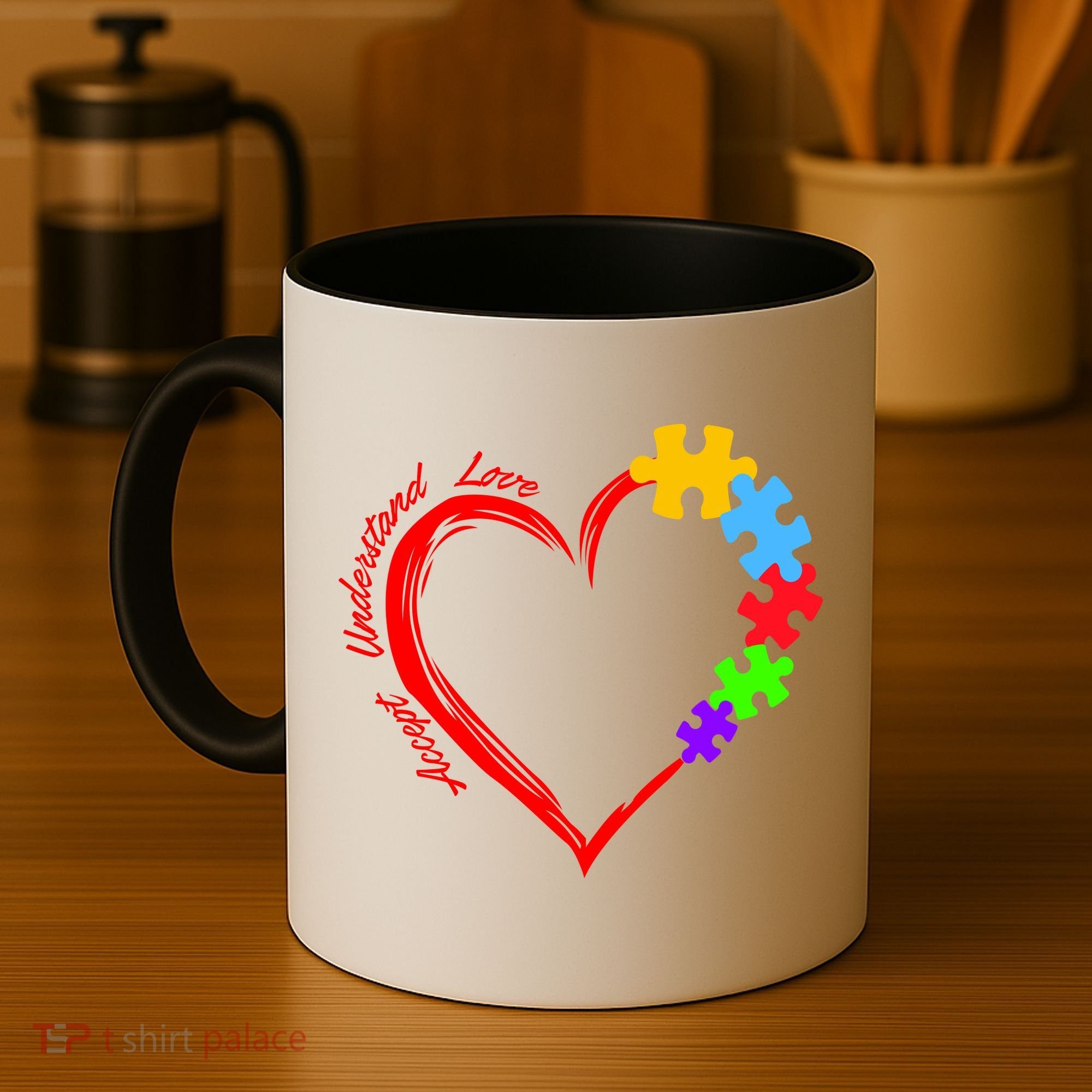 Accept Understand Love Autism Awareness Puzzle Heart Coffee Mug
