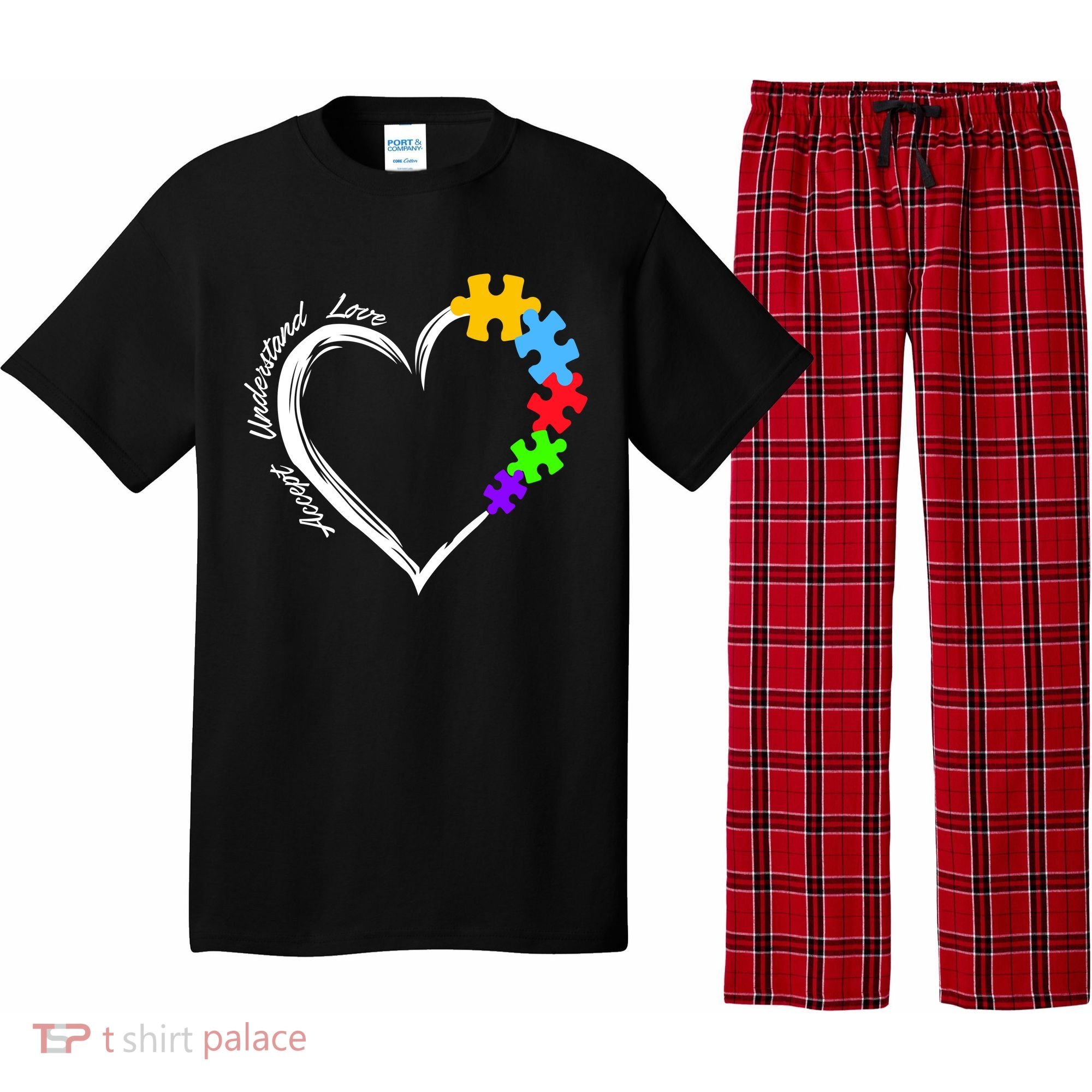 Accept Understand Love Autism Awareness Puzzle Heart Pajama Set