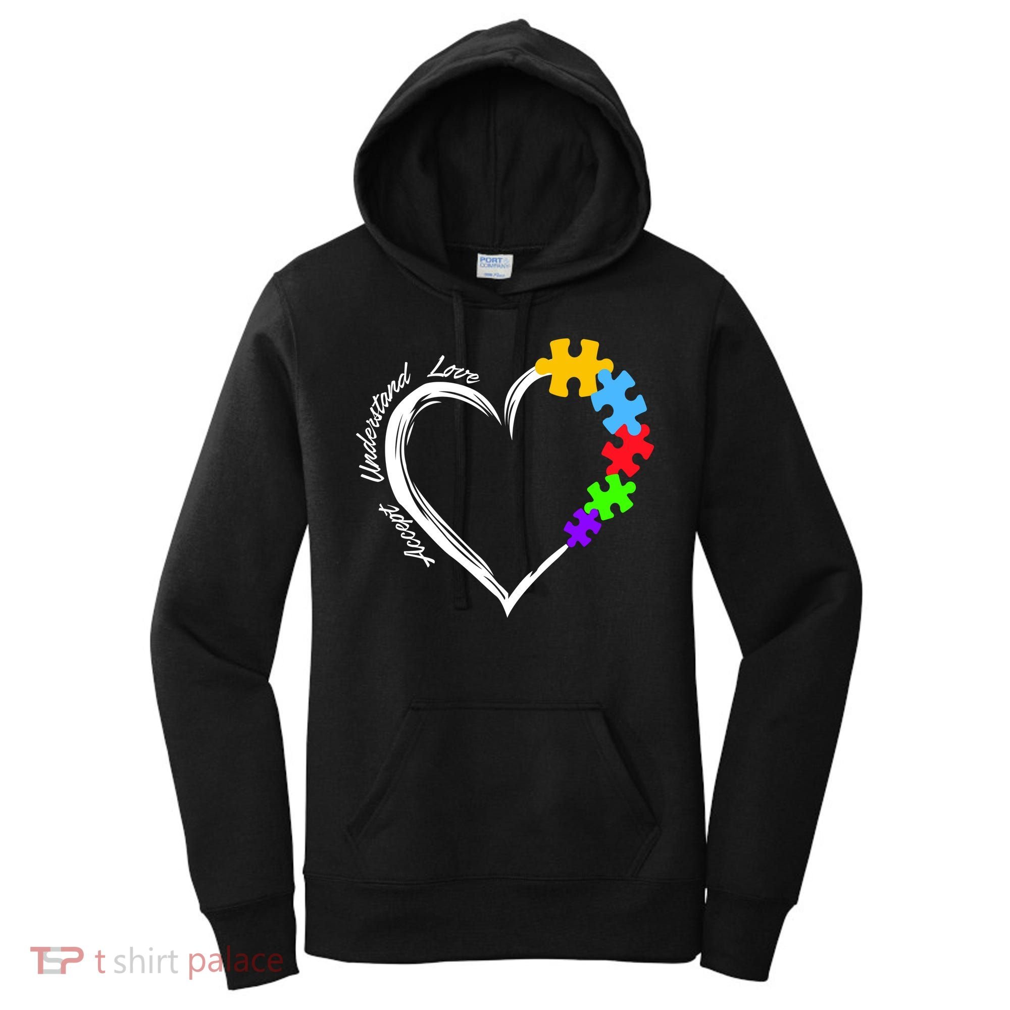 Accept Understand Love Autism Awareness Puzzle Heart Women's Hoodie