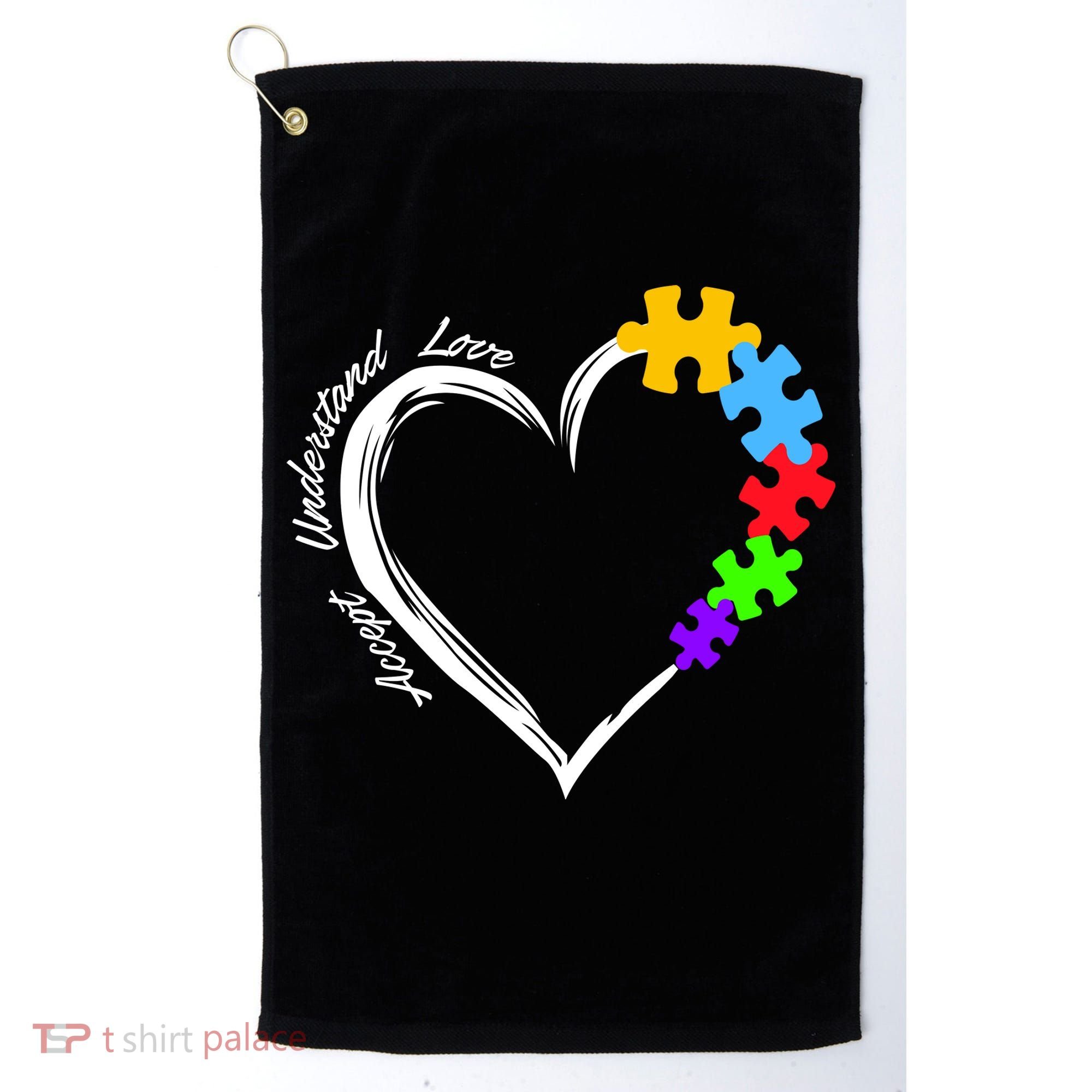 Accept Understand Love Autism Awareness Puzzle Heart Golf Towel