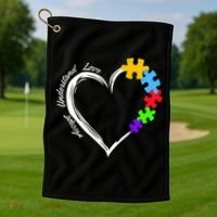 Accept Understand Love Autism Awareness Puzzle Heart Golf Towel thumb 1