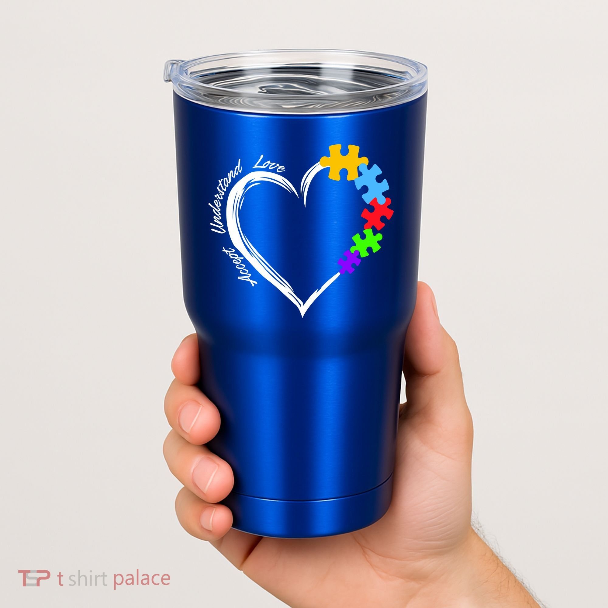 Accept Understand Love Autism Awareness Puzzle Heart Tumbler