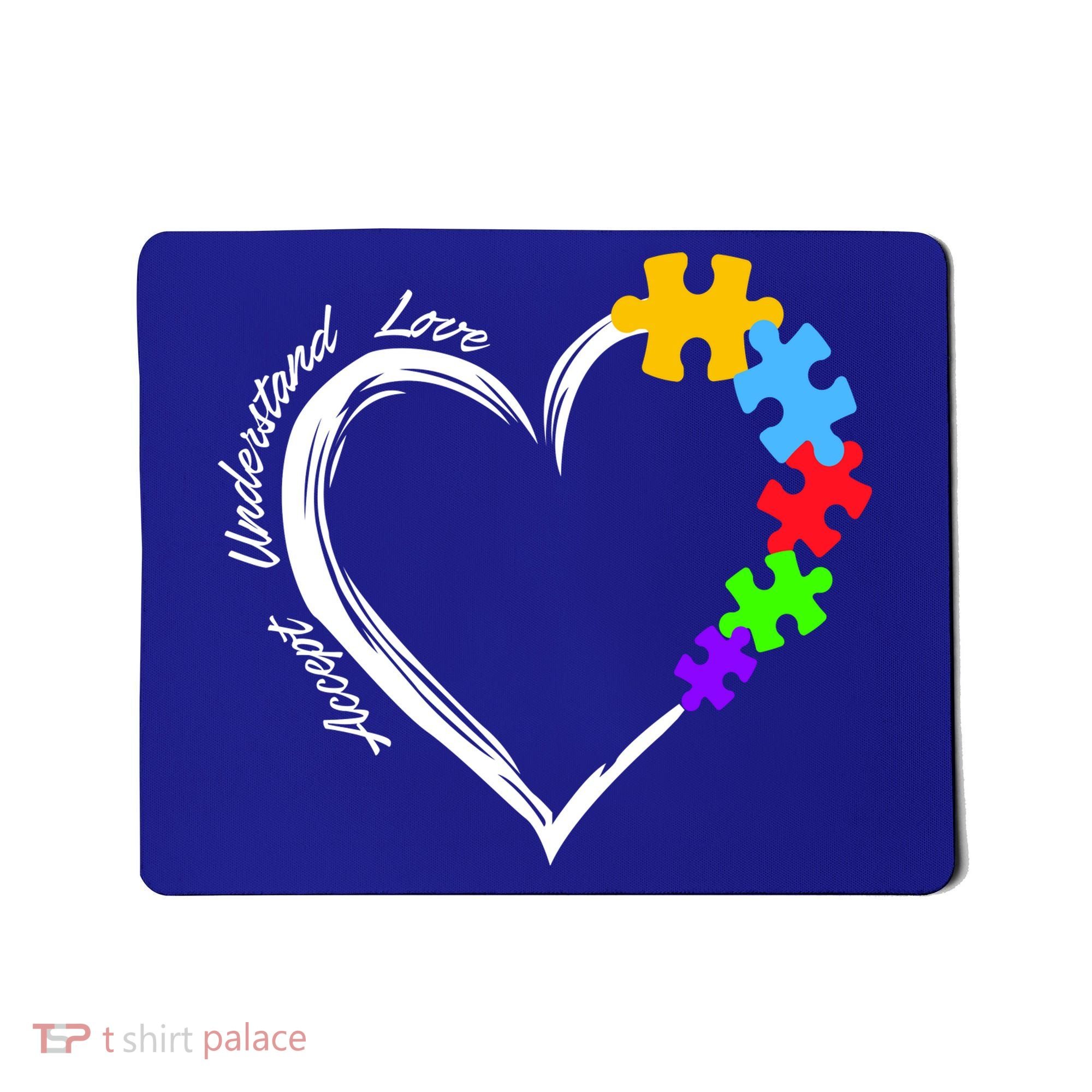 Accept Understand Love Autism Awareness Puzzle Heart Mousepad
