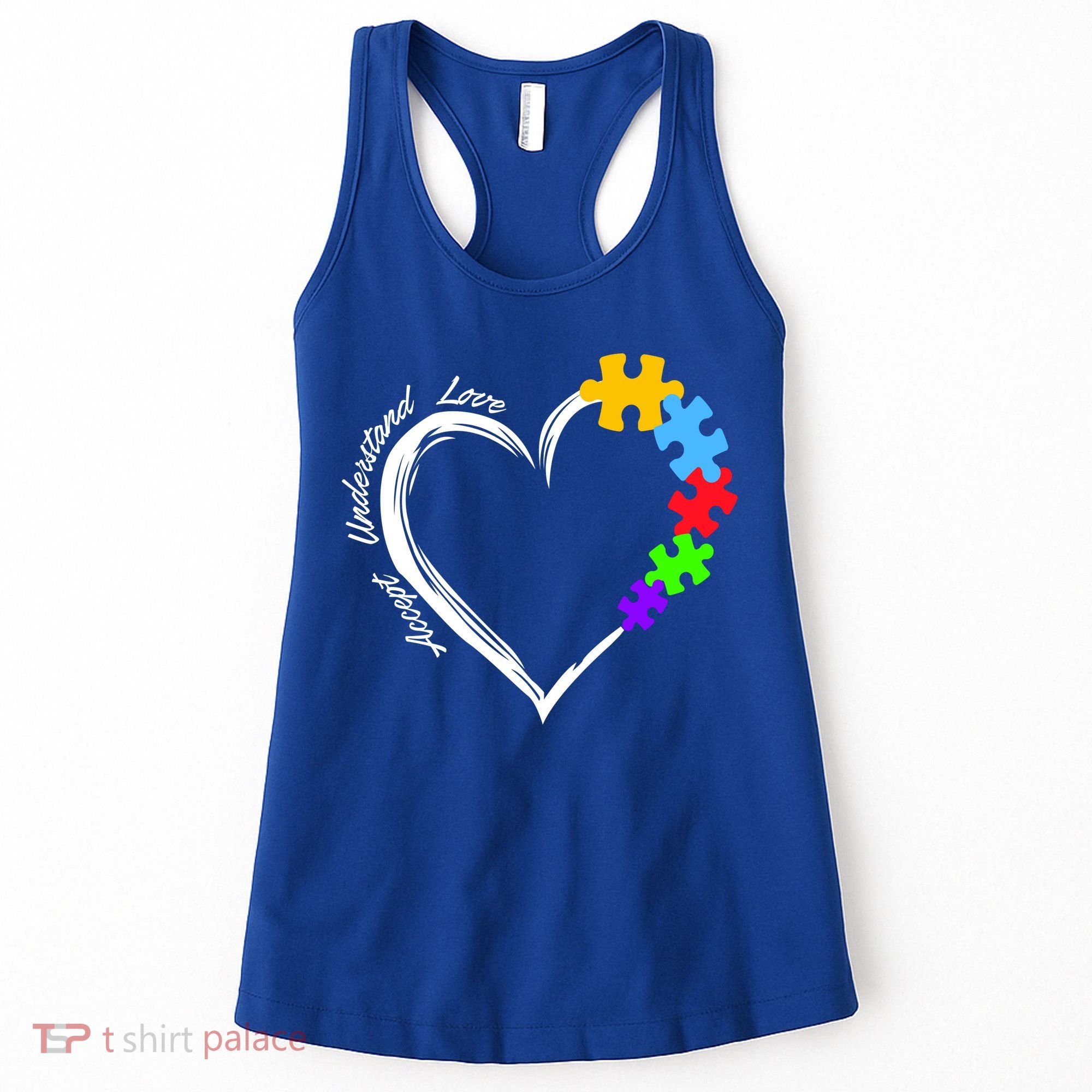Accept Understand Love Autism Awareness Puzzle Heart Women's Tank Top
