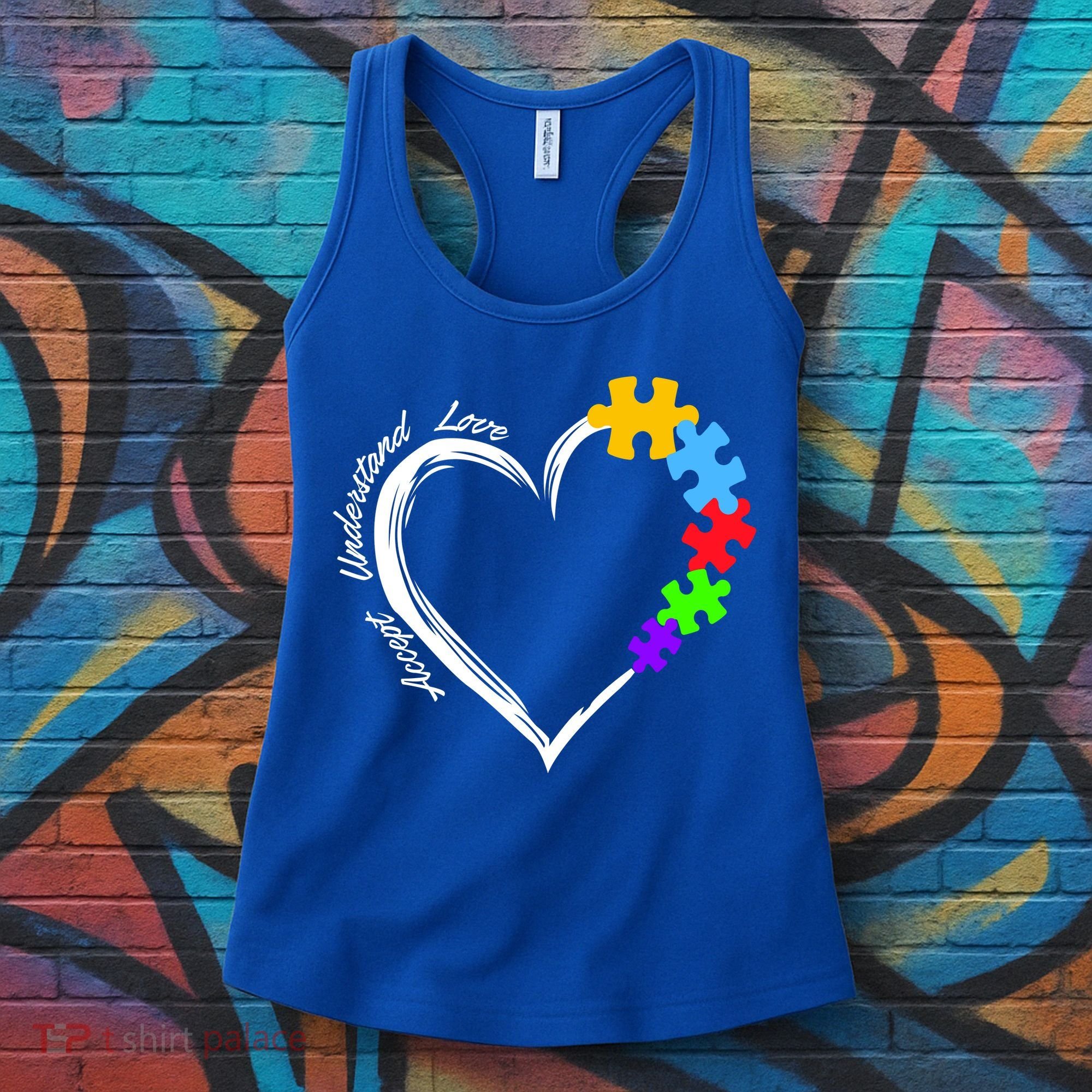 Accept Understand Love Autism Awareness Puzzle Heart Women's Tank Top