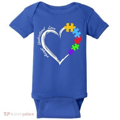 Accept Understand Love Autism Awareness Puzzle Heart Baby Bodysuit