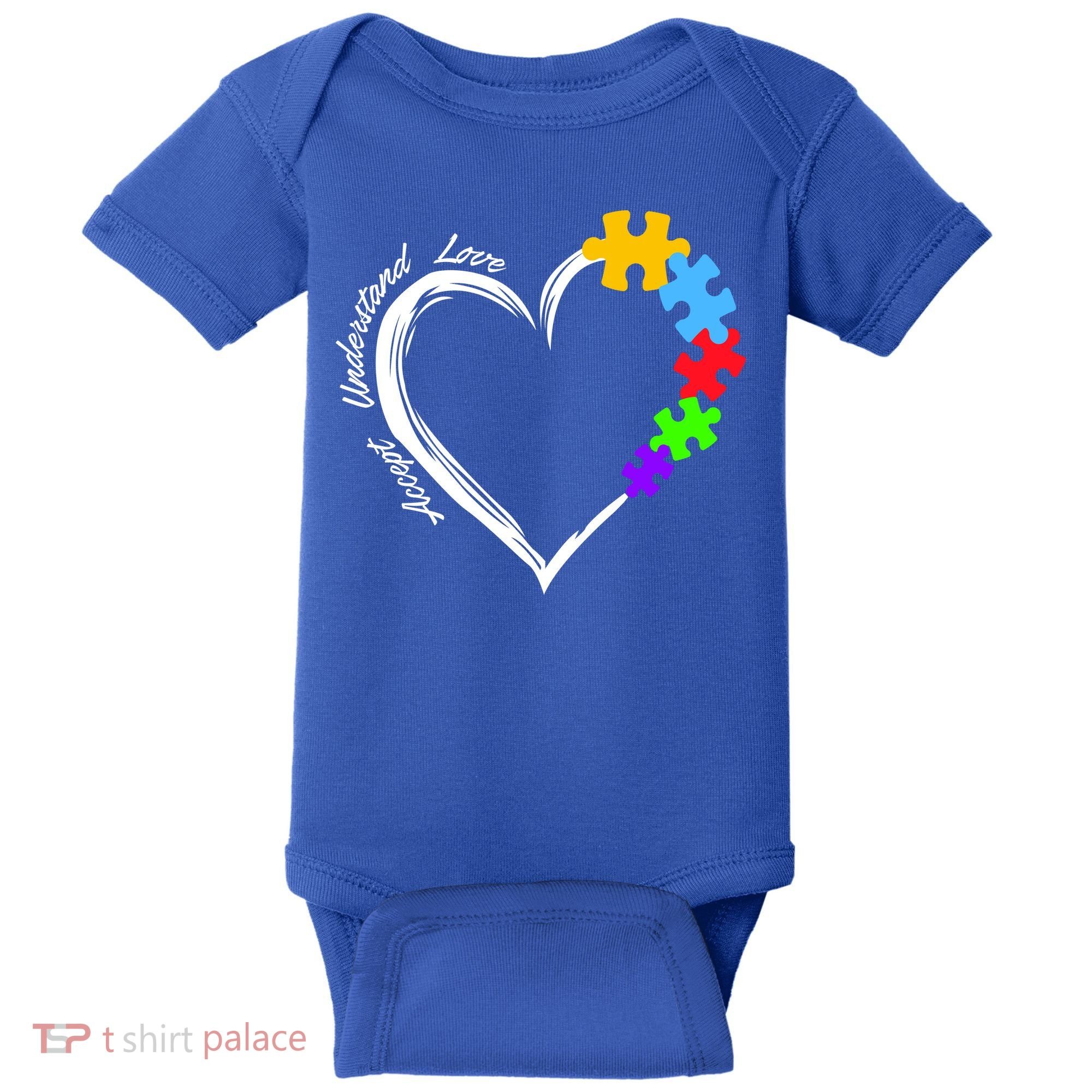 Accept Understand Love Autism Awareness Puzzle Heart Baby Bodysuit
