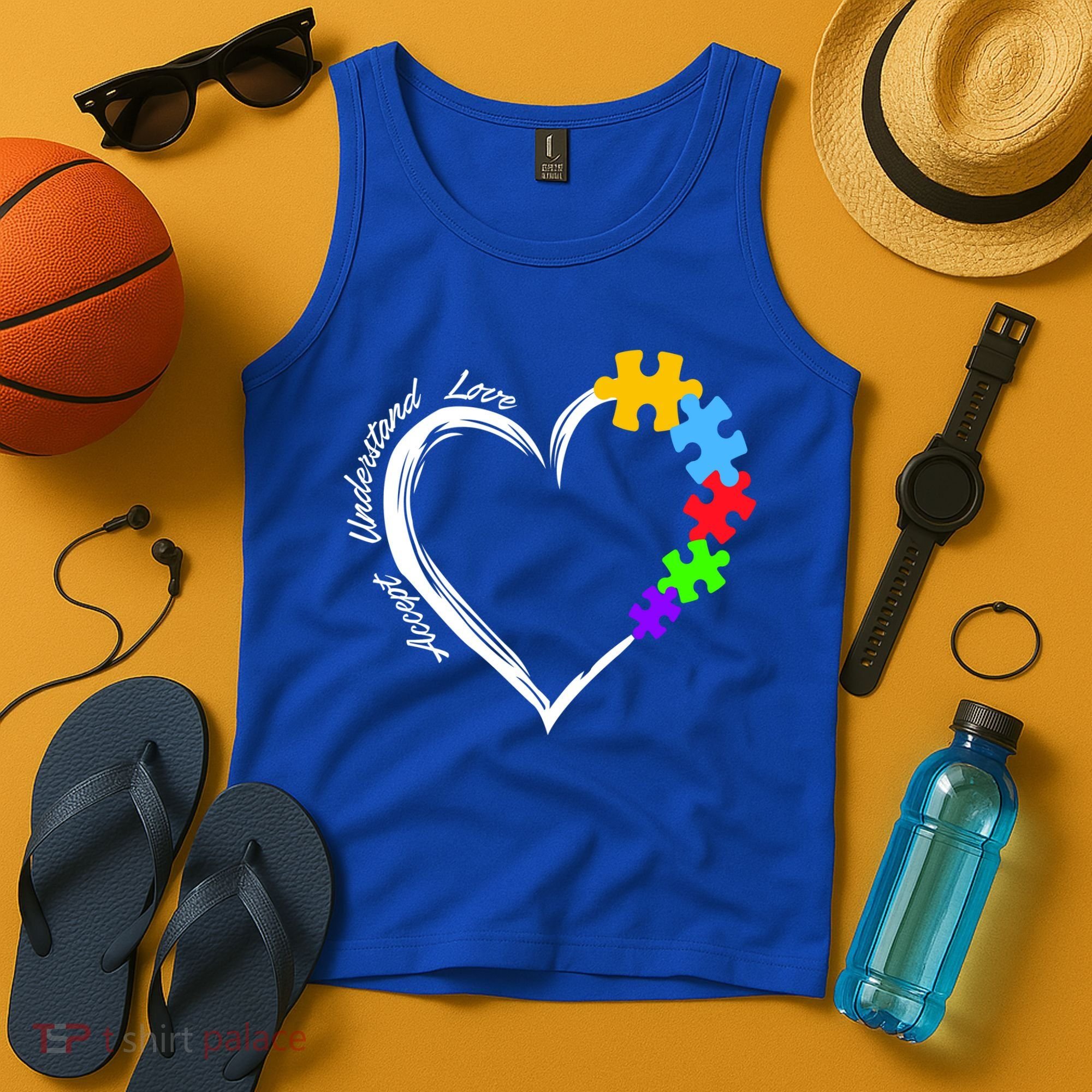 Accept Understand Love Autism Awareness Puzzle Heart Tank Top