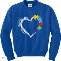 Accept Understand Love Autism Awareness Puzzle Heart Kids Sweatshirt thumb 0