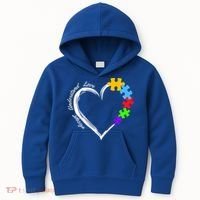 Accept Understand Love Autism Awareness Puzzle Heart Kids Hoodie thumb 0
