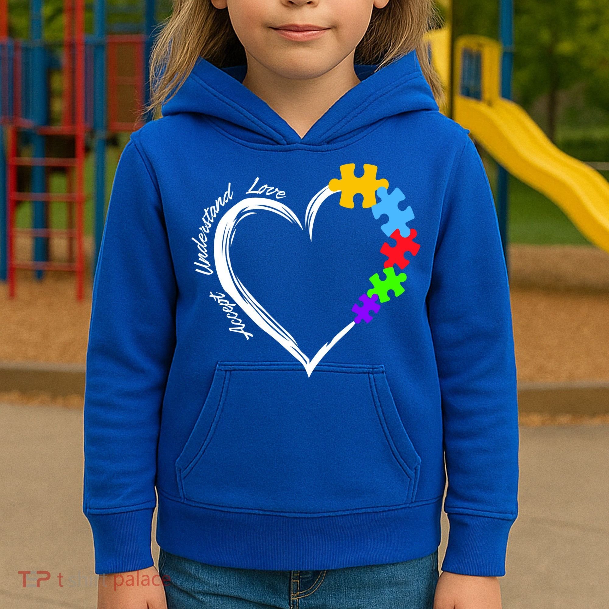 Accept Understand Love Autism Awareness Puzzle Heart Kids Hoodie