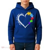 Accept Understand Love Autism Awareness Puzzle Heart Kids Hoodie thumb 4