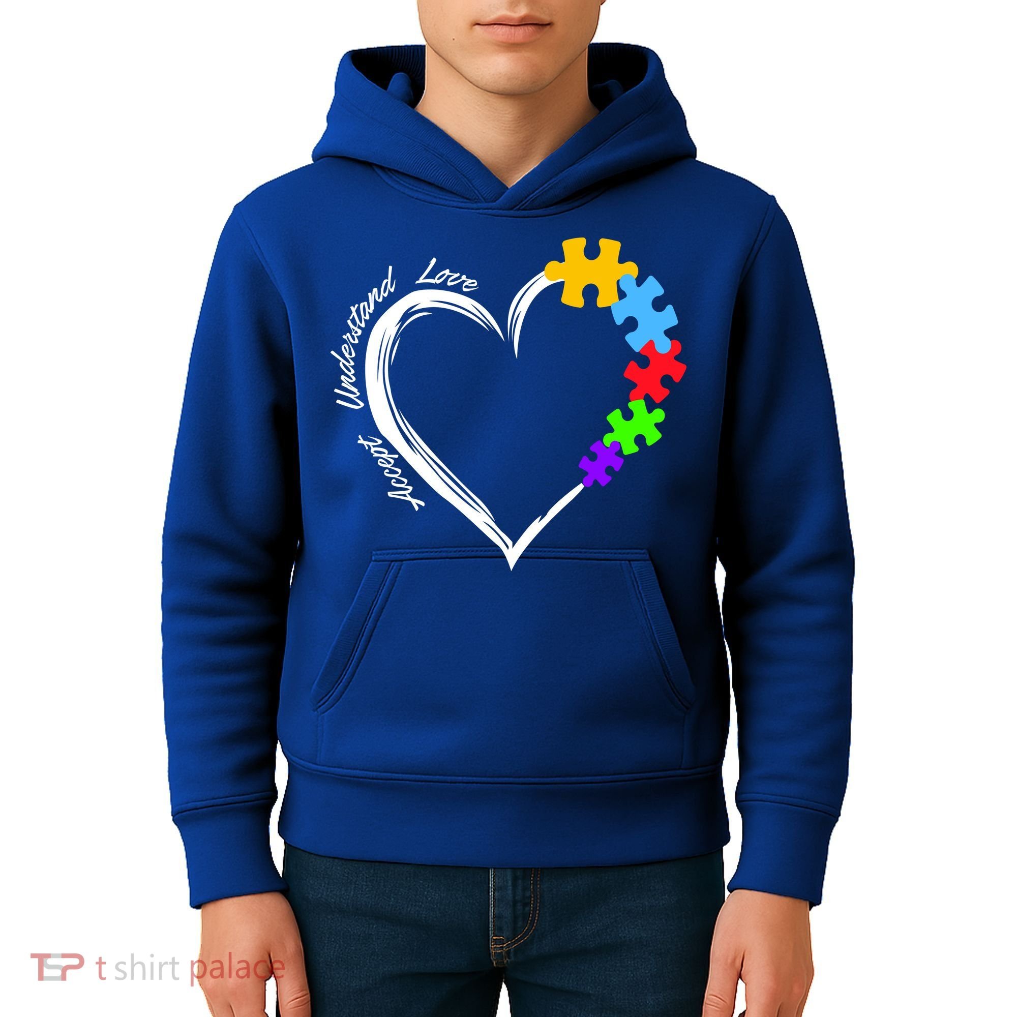 Accept Understand Love Autism Awareness Puzzle Heart Kids Hoodie