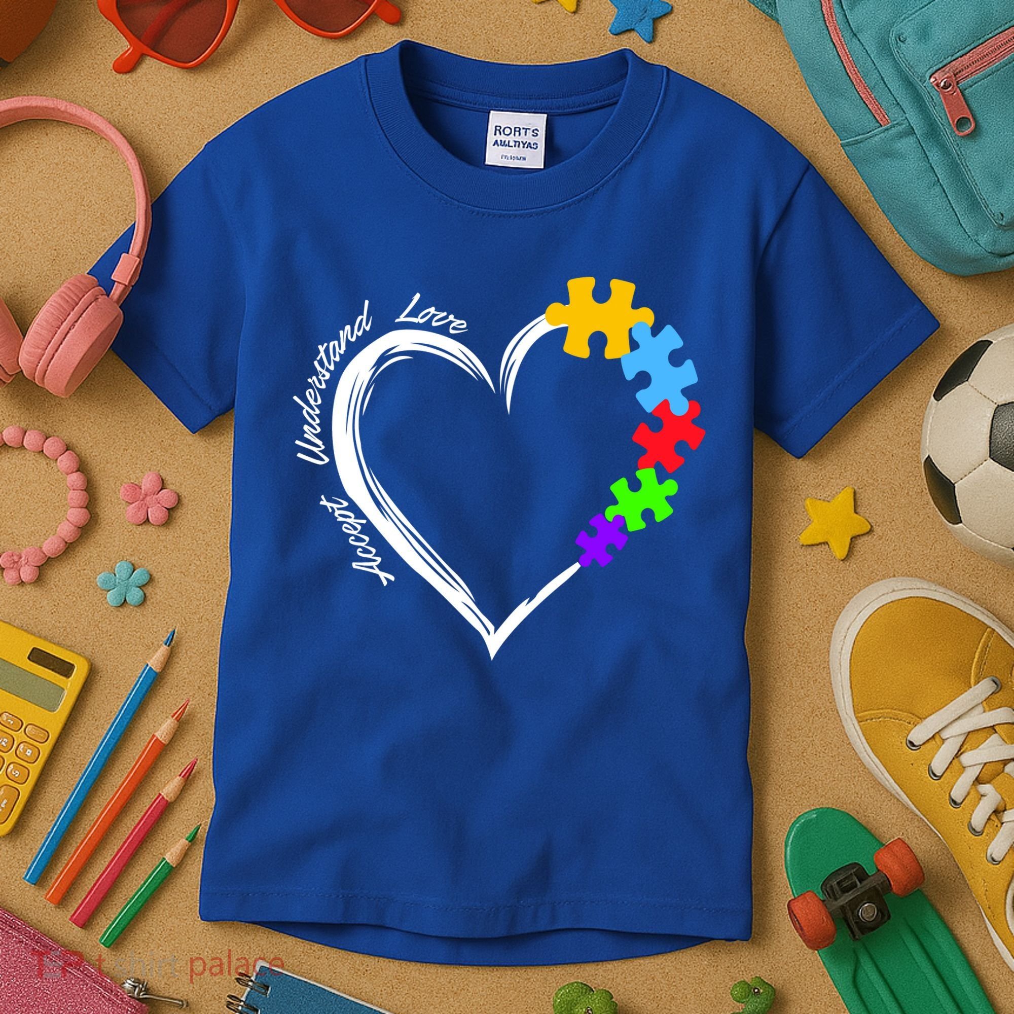 Accept Understand Love Autism Awareness Puzzle Heart Kids T-Shirt