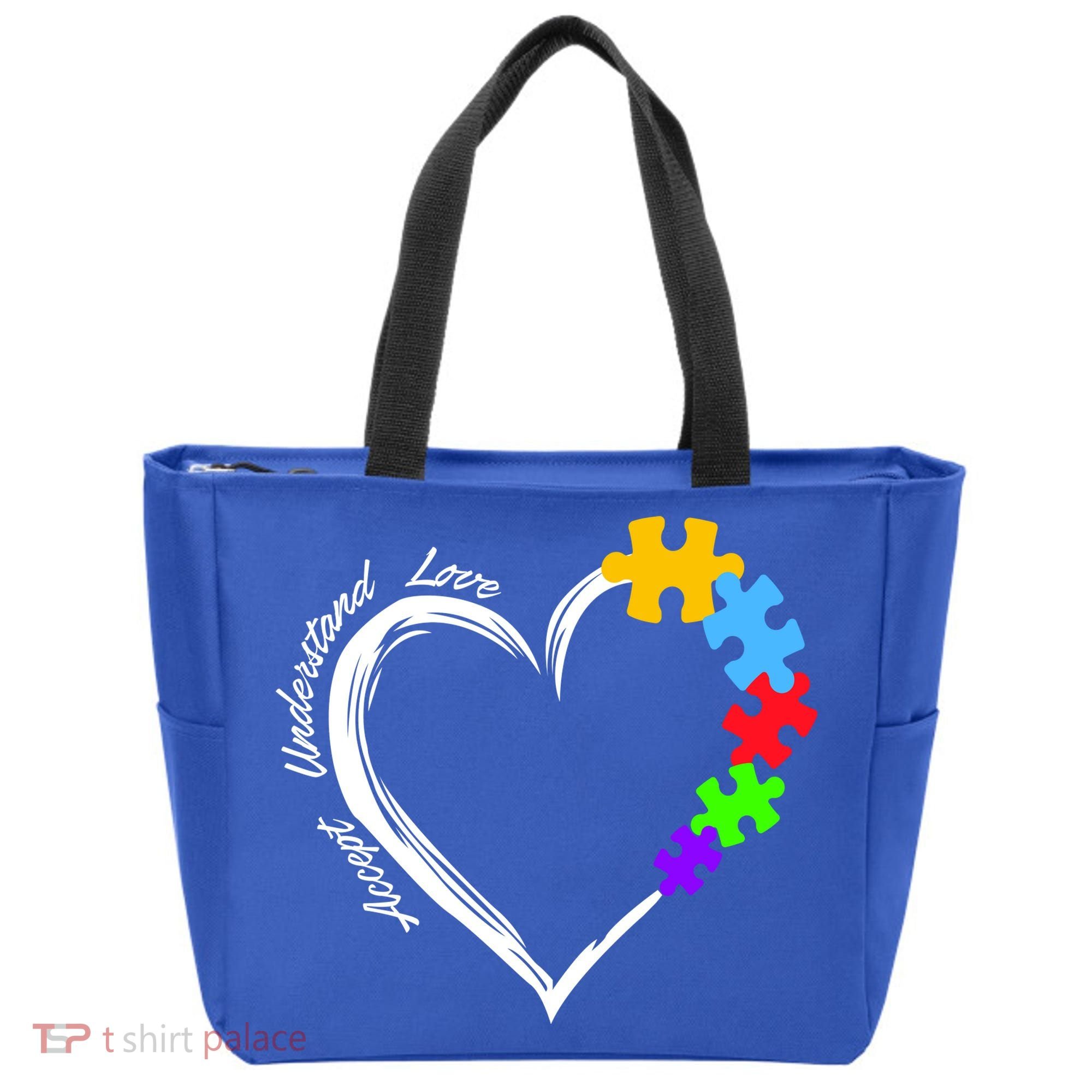 Accept Understand Love Autism Awareness Puzzle Heart Tote Bag