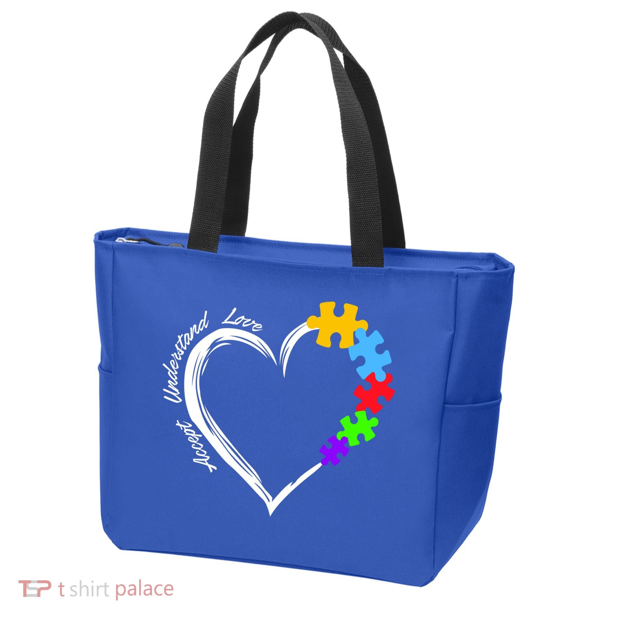 Accept Understand Love Autism Awareness Puzzle Heart Tote Bag