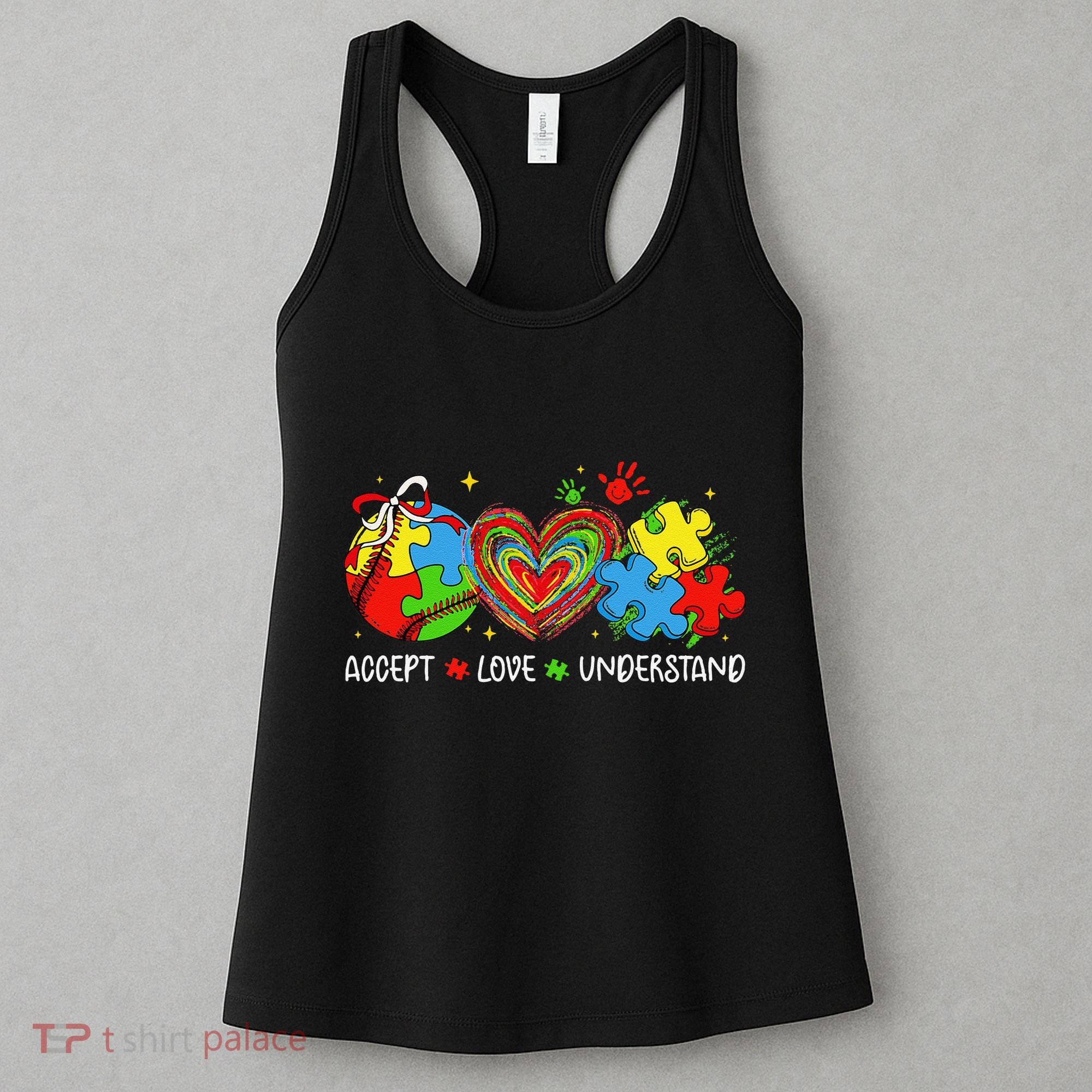 Accept Understand Love Baseball Autism Coquette Teacher Women's Tank Top