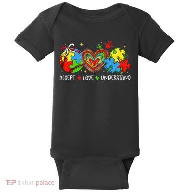 Accept Understand Love Baseball Autism Coquette Teacher Baby Bodysuit