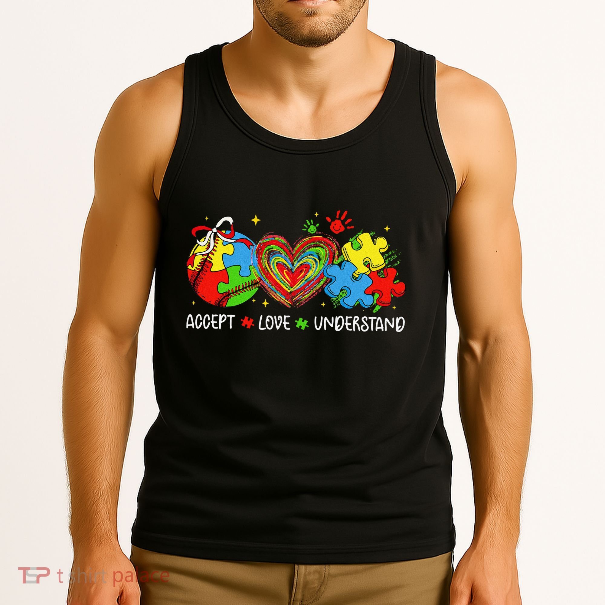 Accept Understand Love Baseball Autism Coquette Teacher Tank Top