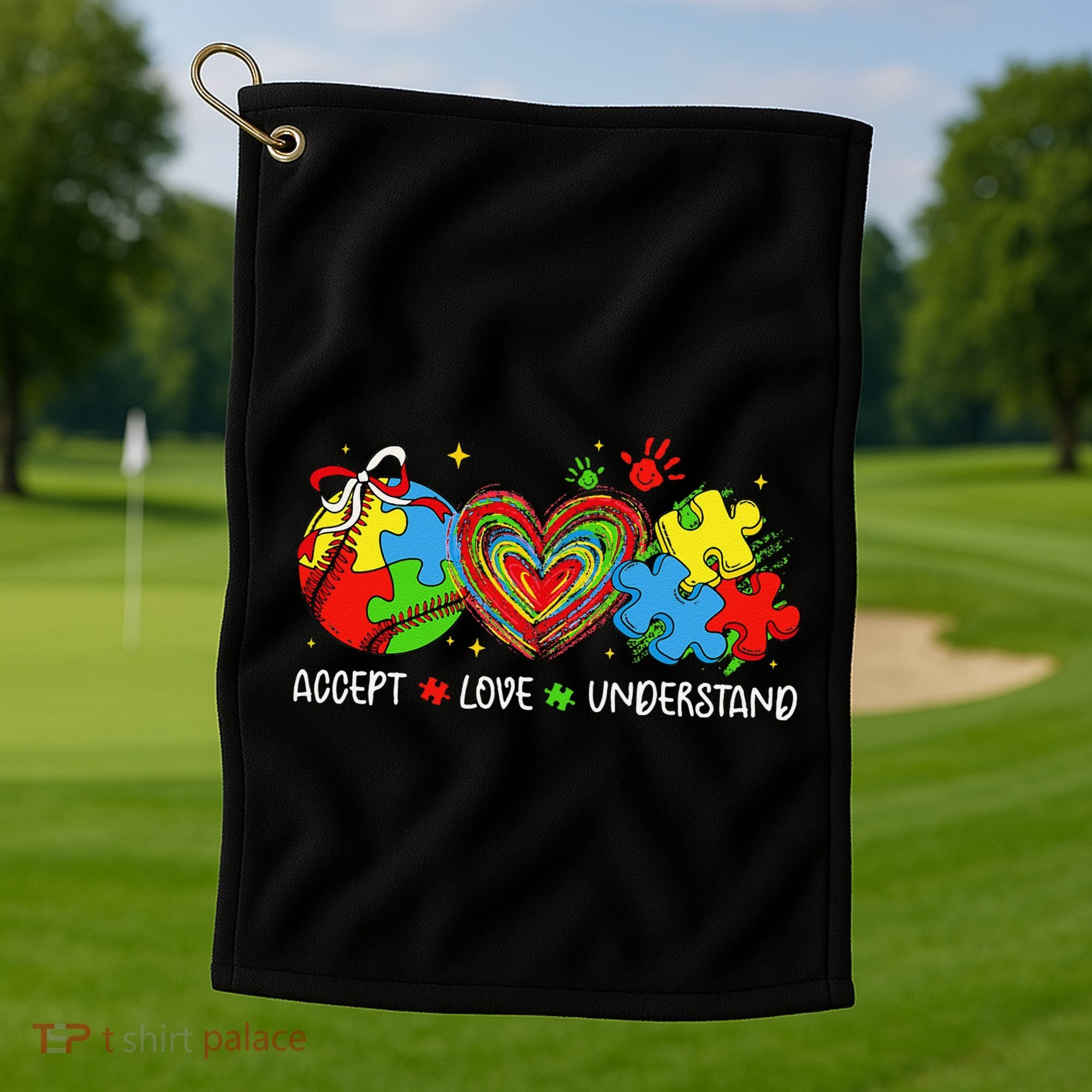 Accept Understand Love Baseball Autism Coquette Teacher Golf Towel